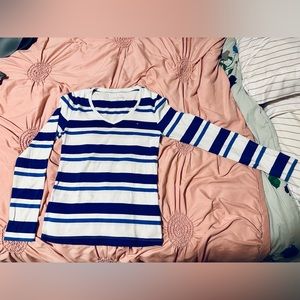 Tommy Hilfiger Blue and White Striped Long Sleeved Tee